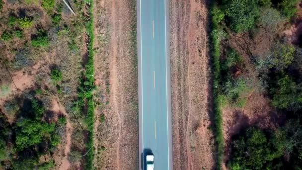 Overhead View Vehicle Driving Two Lane Road Africa Aerial — Stock Video