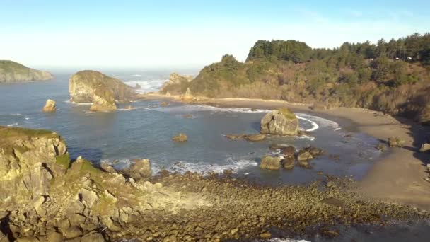 Harris Beach State Park Brookings Oregon Scenic Drone Shot — Video Stock