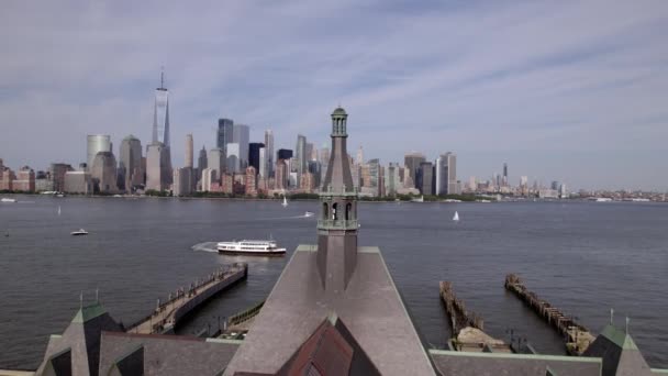 Aerial View Central Railroad New Jersey Terminal Ferries Boats Manhattan — Vídeos de Stock