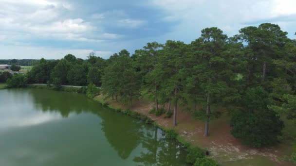 Drone Shot Lake Trees Georgia Park Overcast Day — Vídeo de Stock