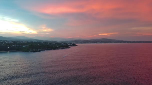 Pink Ocean Sunrise Aerial Sky Drone Puerto Escondido Mountains Mexico — ストック動画