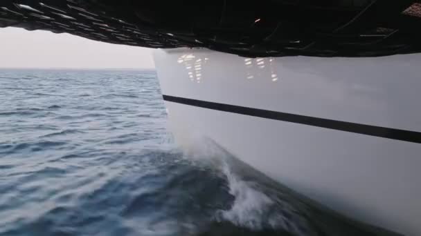 Static Locked Shot White Catamaran Hull Cruising Calm Ocean Swell — Stockvideo