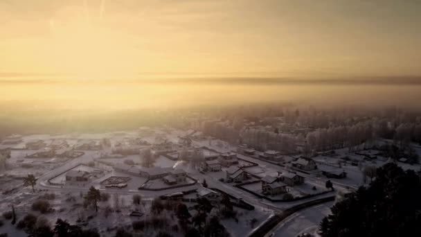 Aerial Drone Backward Moving Shot Town Covered Heavy White Winter — Stok video