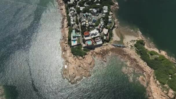 Villas Lujo Costa Rocosa Isla Shek Hong Kong Drone View — Vídeos de Stock