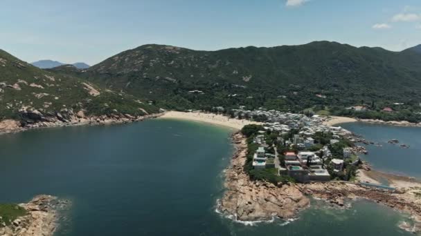 Aerial View Beautiful Village Beach Shek Hong Kong — Stock video