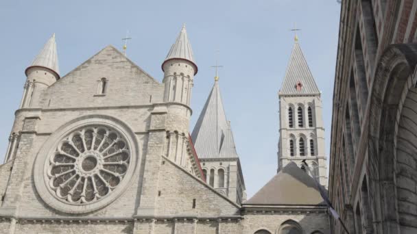 Notre Dame Tournai Facade View Towers Cathedral Our Lady Tournai — 图库视频影像