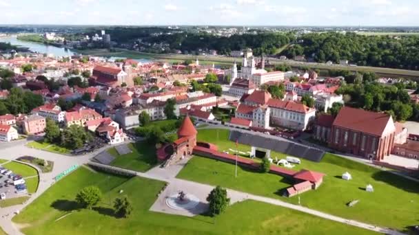 Kaunas Lithuania Aerial View Old Town Gothic Medieval Castle Catholic — 비디오