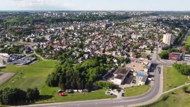 Aerial View Residential Suburbia Kaunas Lithuania Streets Homes Green Parks — Stock Video