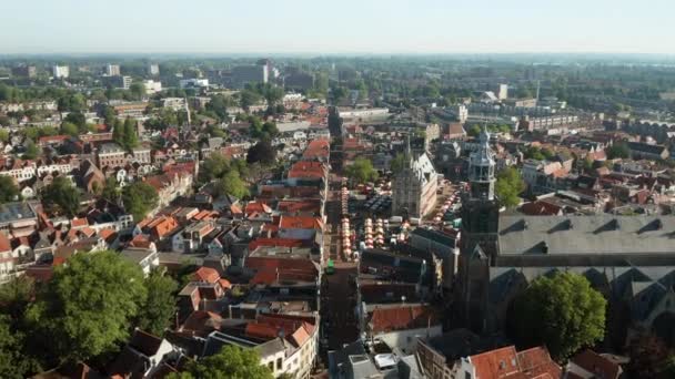 Aerial View Sint Jan Church Historical Old Town Hall Market — Stockvideo