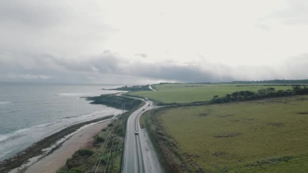 Drone Road Cars Passing Coast Paia Island Maui Hawaii Drone — Vídeo de stock