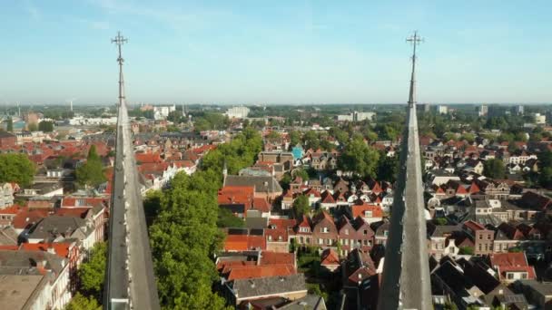 Passing Structure Tip Gouwekerk Panoramic Complex View Gouda Netherlands Drone — Stockvideo