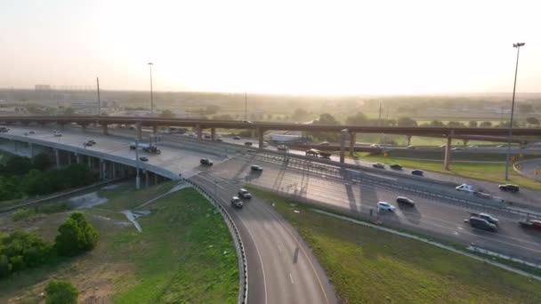 Car Truck Traffic American Highway Usa Aerial View Magic Hour — Vídeo de Stock