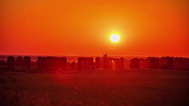 Dramatic Orange Sunset Stonehenge Smiltene Latvia Time Lapse — Stockvideo