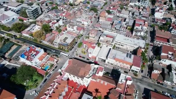 Aerial Top Cars Driving City Puerto Vallarta Sunny Day — Stockvideo