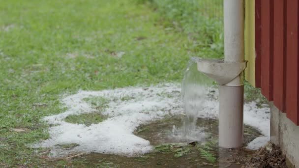 Extreme Weather Gutter Downpipe House Overflowing Heavy Rainfall — Stock Video