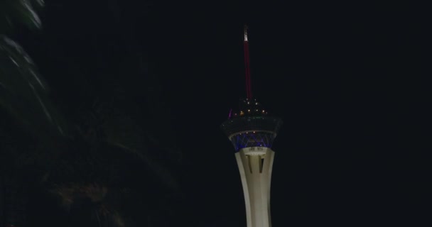 Strat Needle Las Vegas Driving Palm Trees Strip Night Tracking — Vídeos de Stock