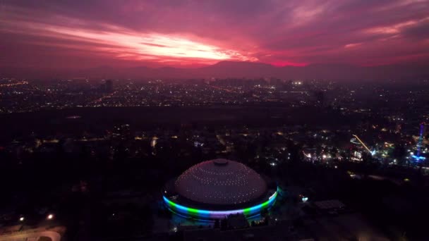 Illuminated Modern Movistar Arena Stadium Lit Fire Sunset Sky — Video