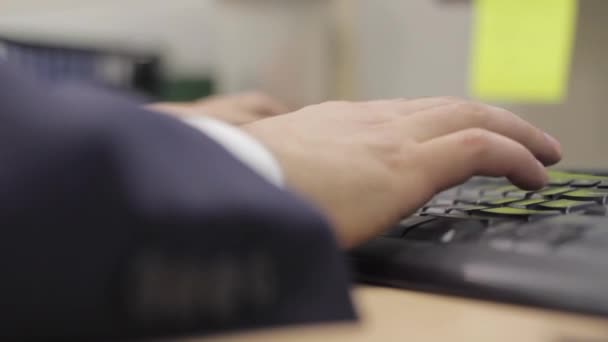 Desk Extreme Close White Mans Hands Typing Modern Keyboard — Video Stock