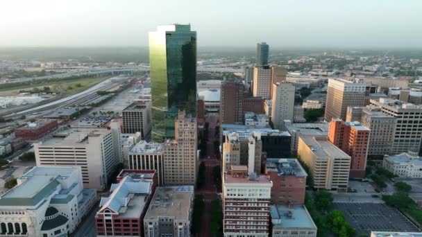 Establishing Aerial Shot Downtown Cityscape America High Drone Shot Fort — ストック動画