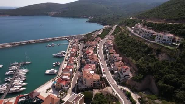 Aerial View Lustica Bay Montenegro New Modern Luxury Resort Adriatic — 图库视频影像