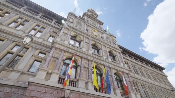 Renovated City Hall Antwerp Belgium Low Wide Angle — Video Stock