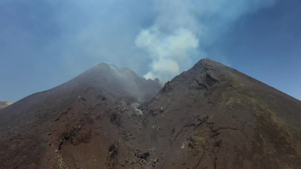 Mount Etna Aerial Shot Smoke Steam Coming Out Active Volcano — Stockvideo