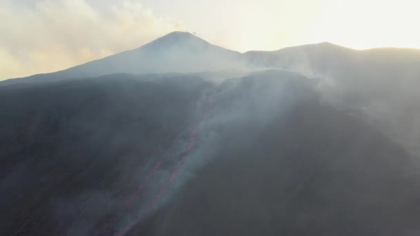 Hot Lava Magma Rotating Drone Shot Smoke Steam Rising Active — Vídeos de Stock