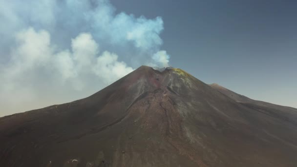 Rotating Mount Etna Drone Shot Smoke Steam Coming Out Active — Vídeos de Stock