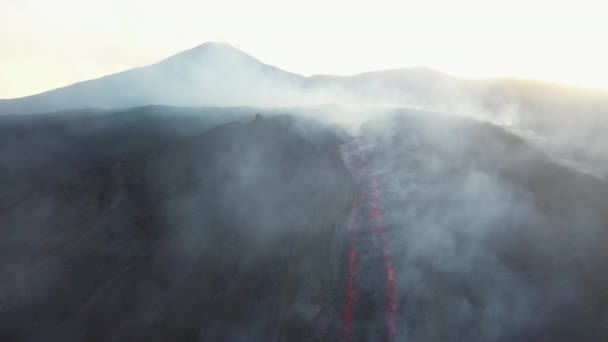 Hot Lava Magma Drone Shot Smoke Rising Active Volcano Mount — Stockvideo