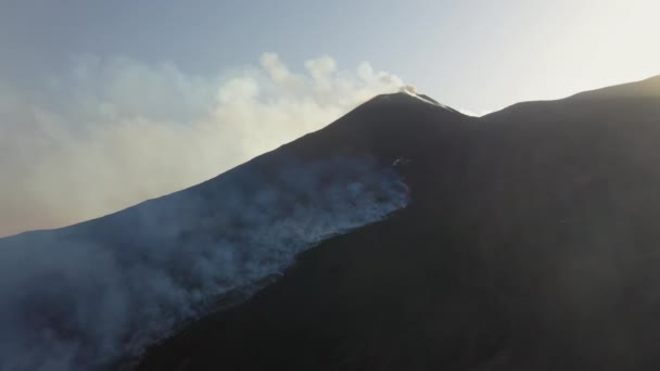 Magma Lava Drone Shot Smoke Steam Rising Active Volcano Mount — 图库视频影像