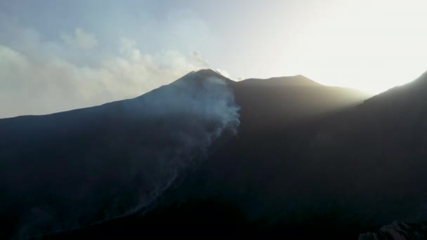 Hot Lava Magma Wide Aerial Shot Smoke Steam Rising Active — Vídeos de Stock