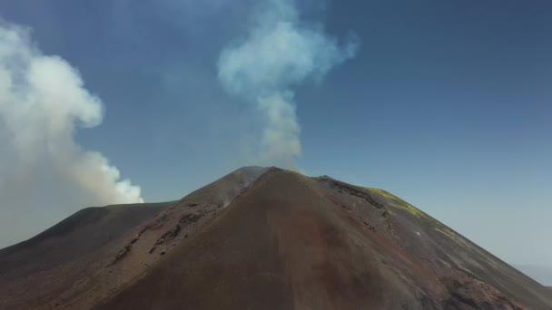 Mount Etna Aerial Shot Smoke Steam Coming Out Active Volcano — Stockvideo