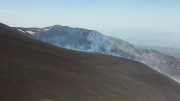Hot Lava Magma Wide Drone Shot Smoke Rising Active Volcano — Wideo stockowe