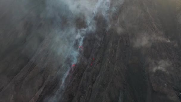 Downward Angle Lava Magma Drone Shot Active Volcano Mount Etna — Vídeos de Stock