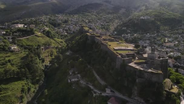 Beautiful Castle Gjirokastra Albania Aerial Drone View — Vídeo de Stock