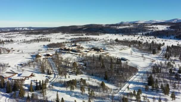 Langedrag Nature Park Distant Aerial Overview Sunny Winter Morning Rotating — Wideo stockowe