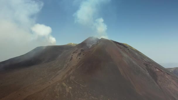 Mount Etna Drone Shot Smoke Steam Coming Out Active Volcano — ストック動画