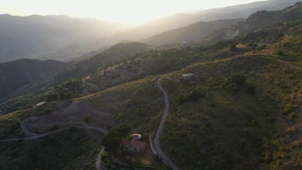 Revealing Drone Shot Hillside Homes Castelmola Sicily Italy Sun Set — Video