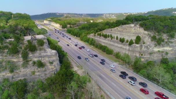 Bumper Bumper Car Traffic Austin Texas Vehicles Moving Slowly One — Vídeo de Stock