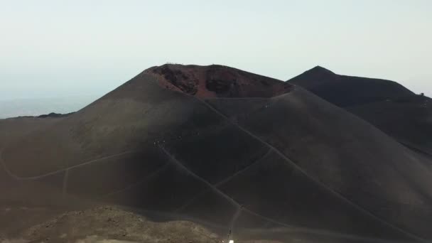 Mount Etna Rising Aerial Shot Volcanic Crater Sicily Italy People — Stock video