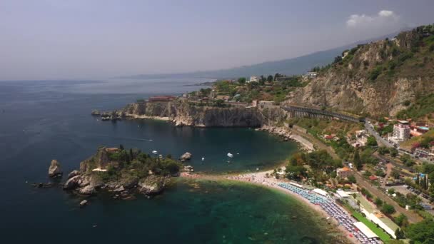 Drone Shot Isola Bella Small Island Taormina Sicily Southern Italy — Stockvideo