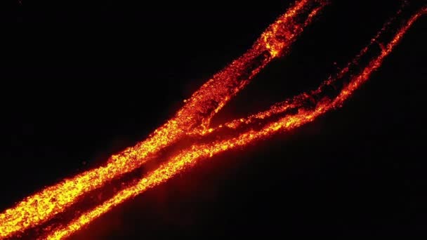 Cinematic Nighttime Lava Magma Drone Shot Active Volcano Mount Etna — Vídeo de stock