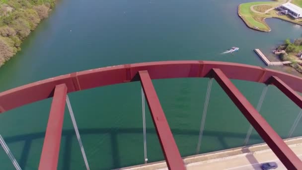 Traffic Jam Slowly Moving Pennybacker Bridge Austin Texas Aerial Footage — Stok video