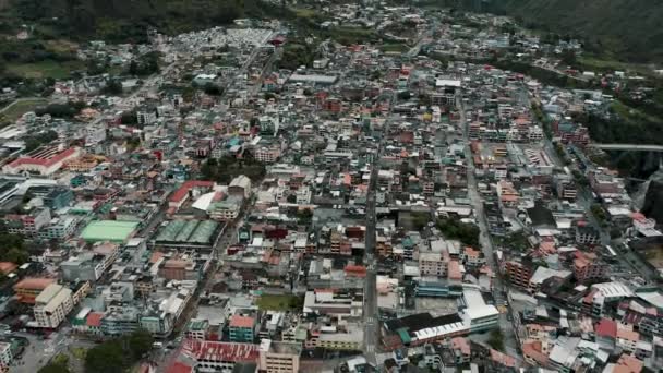 Baos Agua Santa Town Nestled Base Tungurahua Volcano Ecuador Aerial — Stock video