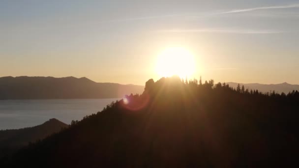 Cinematic Sunset Drone Shot Lake Tahoe Sunset Summer Shows Woods — Video Stock