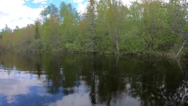 Pov While Camera Fisherman Casts Lure Lake Tip Rod Seen — Stock video