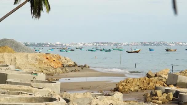 Rocks Seashore Saving Coastline Rising Sea Levels Typhoons Southeast Asia — Vídeo de Stock