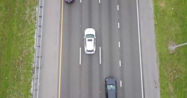 Aerial View Cars Driving Busy Expressway Daytime Shot — 图库视频影像