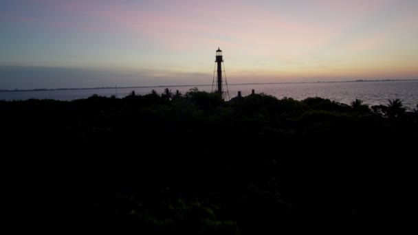 Approaching Sanibel Island Lighthouse Early Morning Light Flying Sunrise — Vídeos de Stock