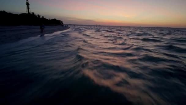Low Fast Flight Water Shore Early Dawn Rising Approach Sanibel — Vídeos de Stock